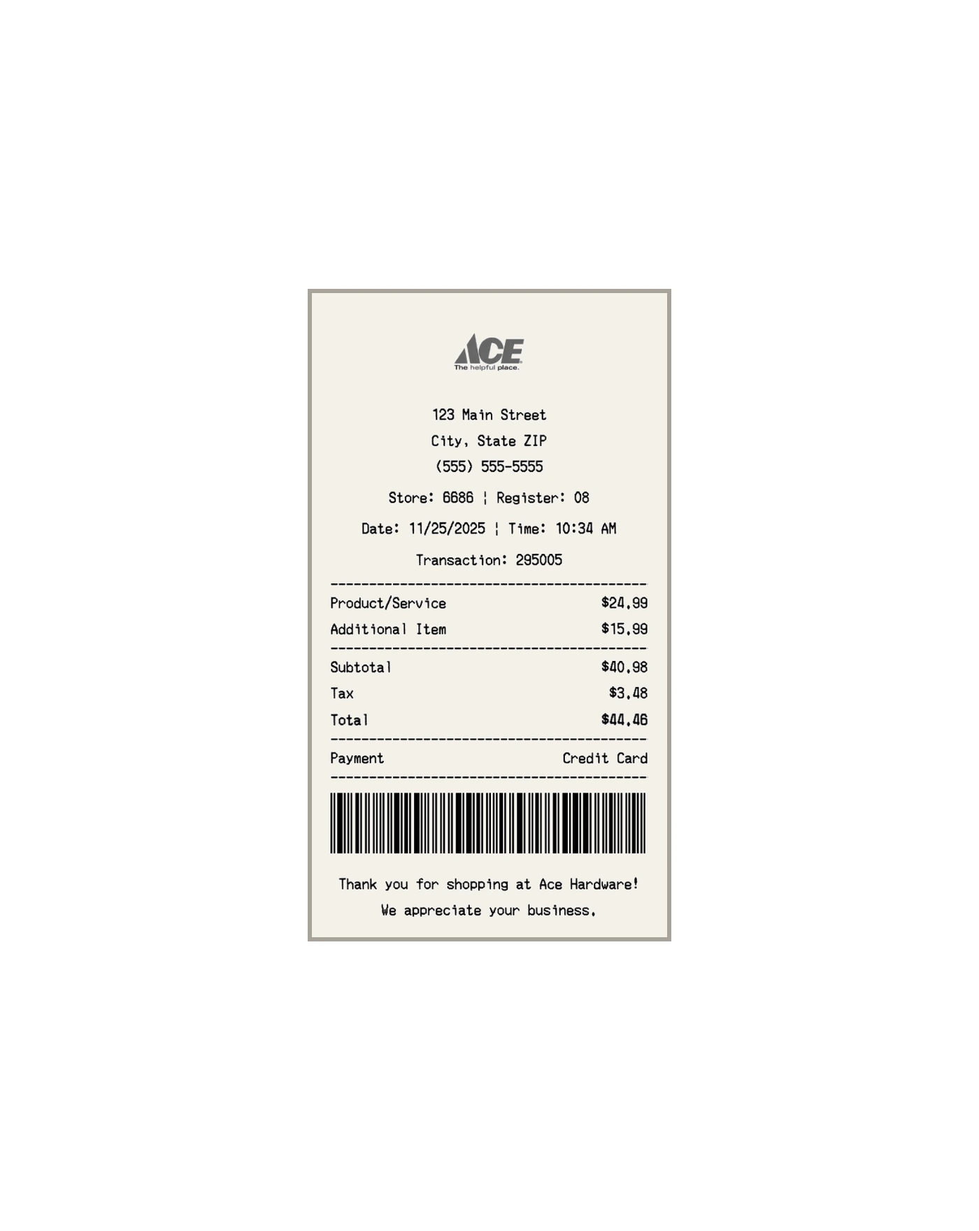 A hardware receipt.